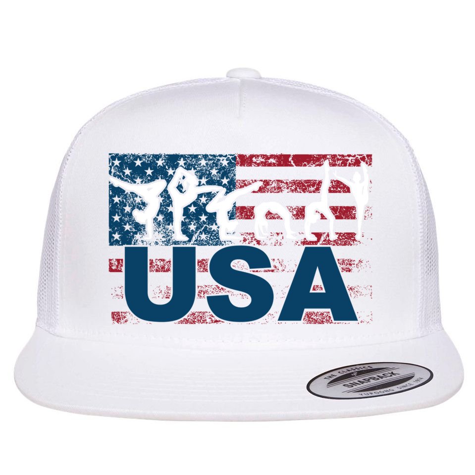 Gymnastics Usa Girl Patriotism Funny Sports Us American Gift Flat Bill Trucker Hat