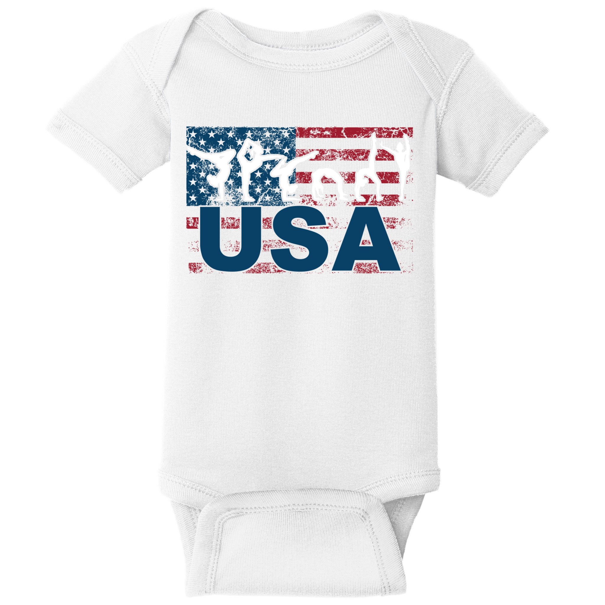 Gymnastics Usa Girl Patriotism Funny Sports Us American Gift Baby Bodysuit