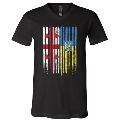 Georgia Ukraine Georgian Ukrainian Flag V-Neck T-Shirt