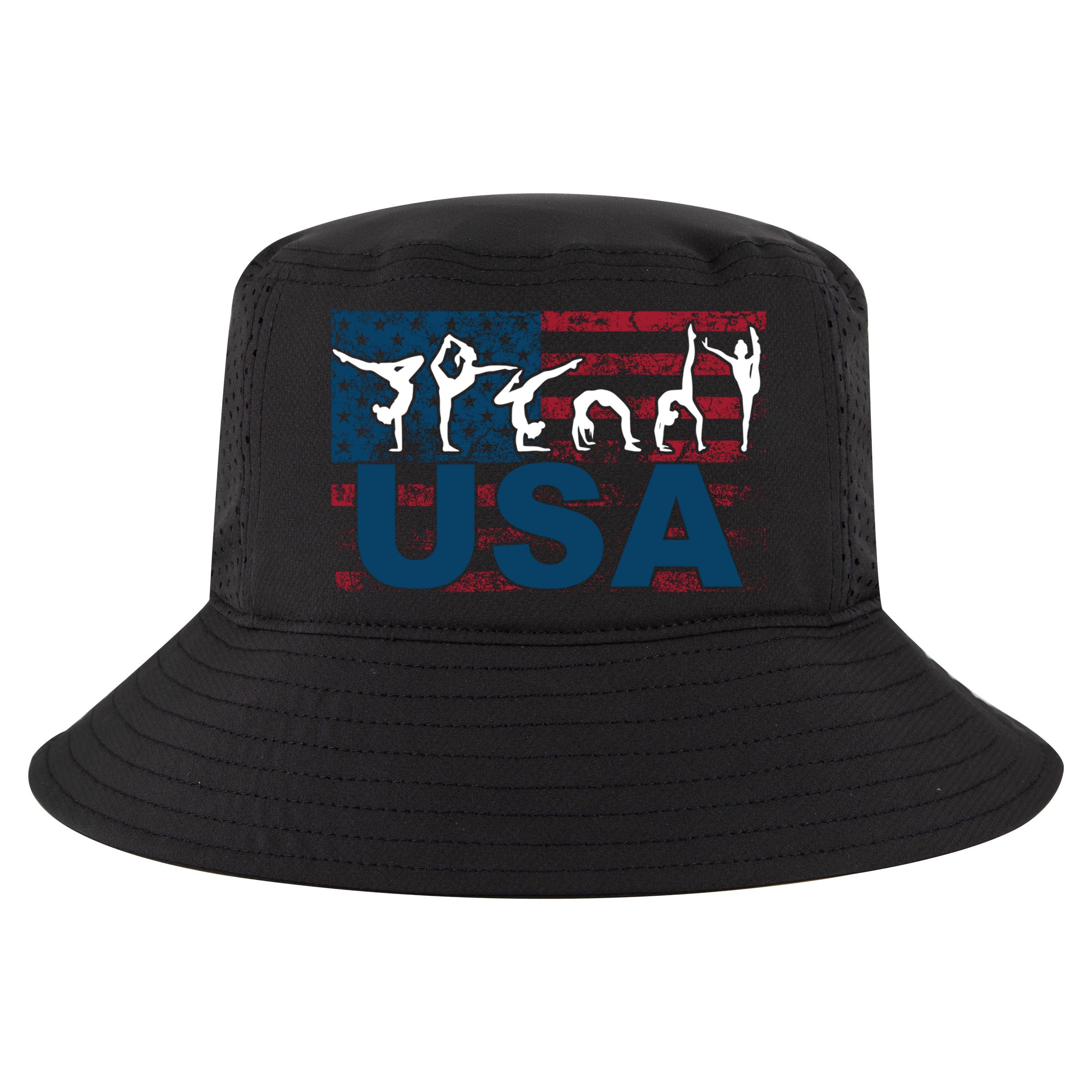 Gymnastics Usa Girl Patriotism Funny Sports Us American Gift Cute Gift Cool Comfort Performance Bucket Hat