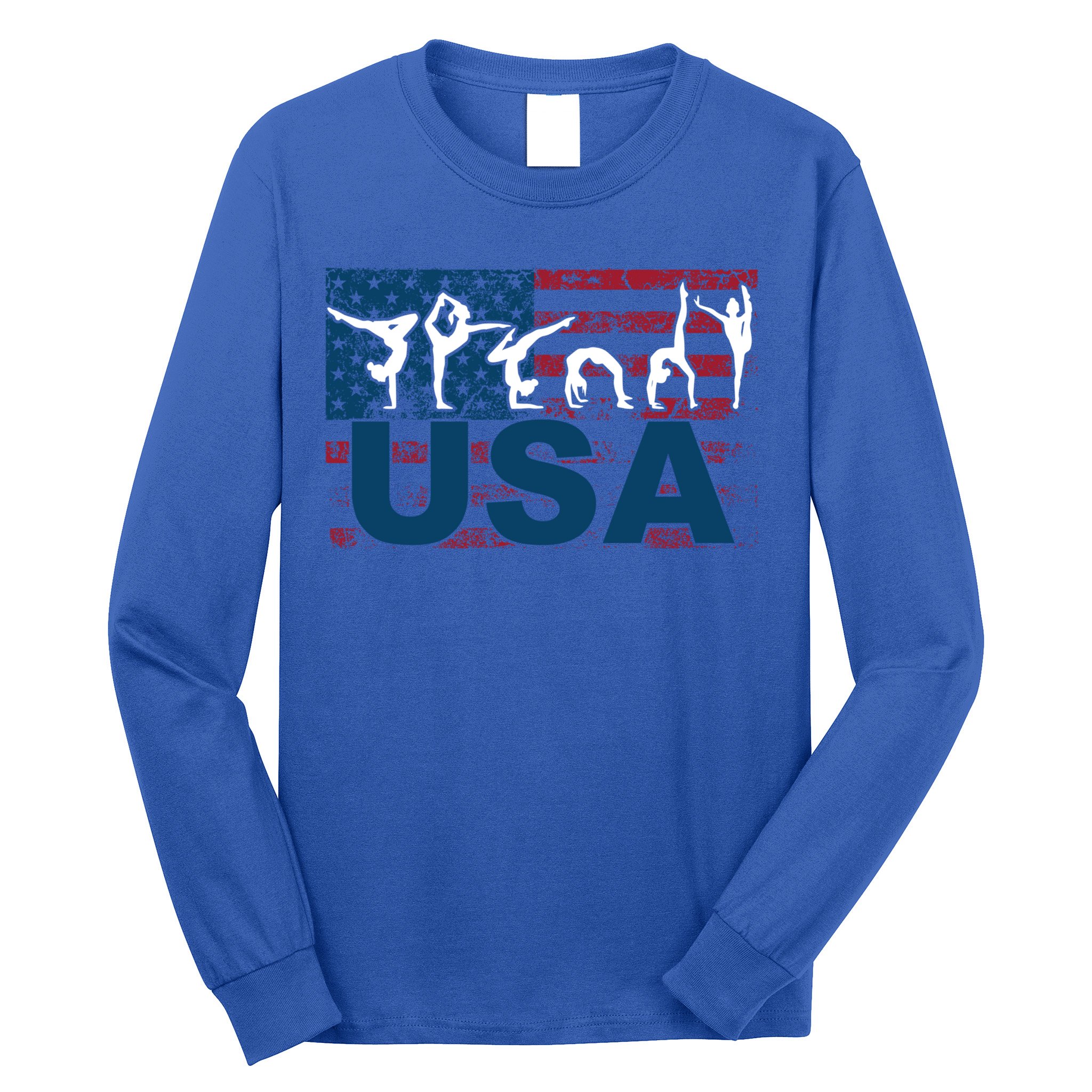 Gymnastics Usa Girl Patriotism Funny Sports Us American Gift Cute Gift Long Sleeve Shirt