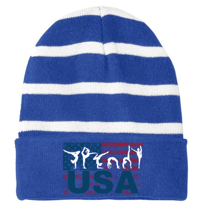 Gymnastics Usa Girl Patriotism Funny Sports Us American Gift Cute Gift Striped Beanie with Solid Band