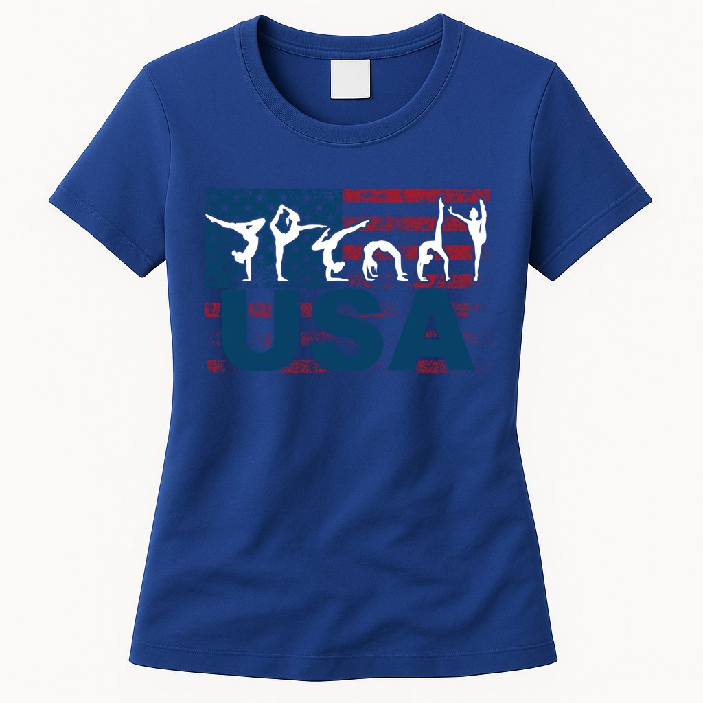 Gymnastics Usa Girl Patriotism Funny Sports Us American Gift Cute Gift Womens T-Shirt