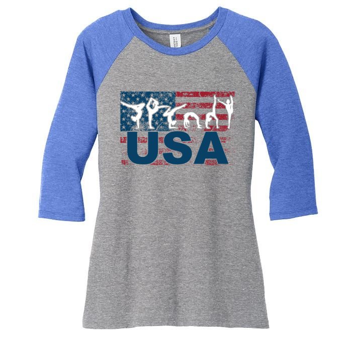 Gymnastics Usa Girl Patriotism Funny Sports Us American Gift Cute Gift Women's Tri-Blend 3/4-Sleeve Raglan Shirt