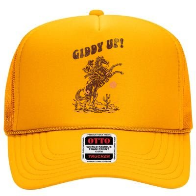 Giddy Up Horse Western Boho Hippie High Crown Mesh Back Trucker Hat