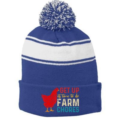 get up it's time to do farm chores Stripe Pom Pom Beanie