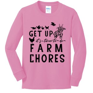 Get Up ItS Time To Do Farm Chores Goat And Chickens Farm Kids Long Sleeve Shirt