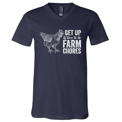 Get Up Its Time To Do Farm Chores Funny Chicken V-Neck T-Shirt