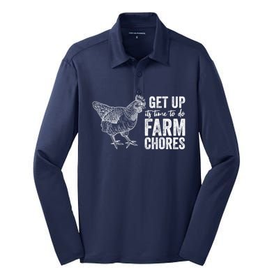 Get Up Its Time To Do Farm Chores Funny Chicken Silk Touch Performance Long Sleeve Polo