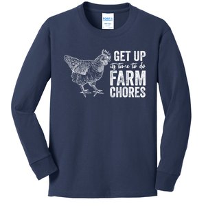 Get Up Its Time To Do Farm Chores Funny Chicken Kids Long Sleeve Shirt