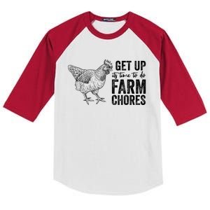 Get Up Its Time To Do Farm Chores Funny Chicken Kids Colorblock Raglan Jersey