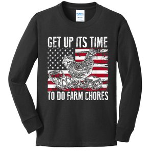 Get Up Its Time To Do Farm Chores Funny Chicken Kids Long Sleeve Shirt