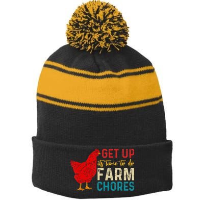get up it's time to do farm chores Stripe Pom Pom Beanie