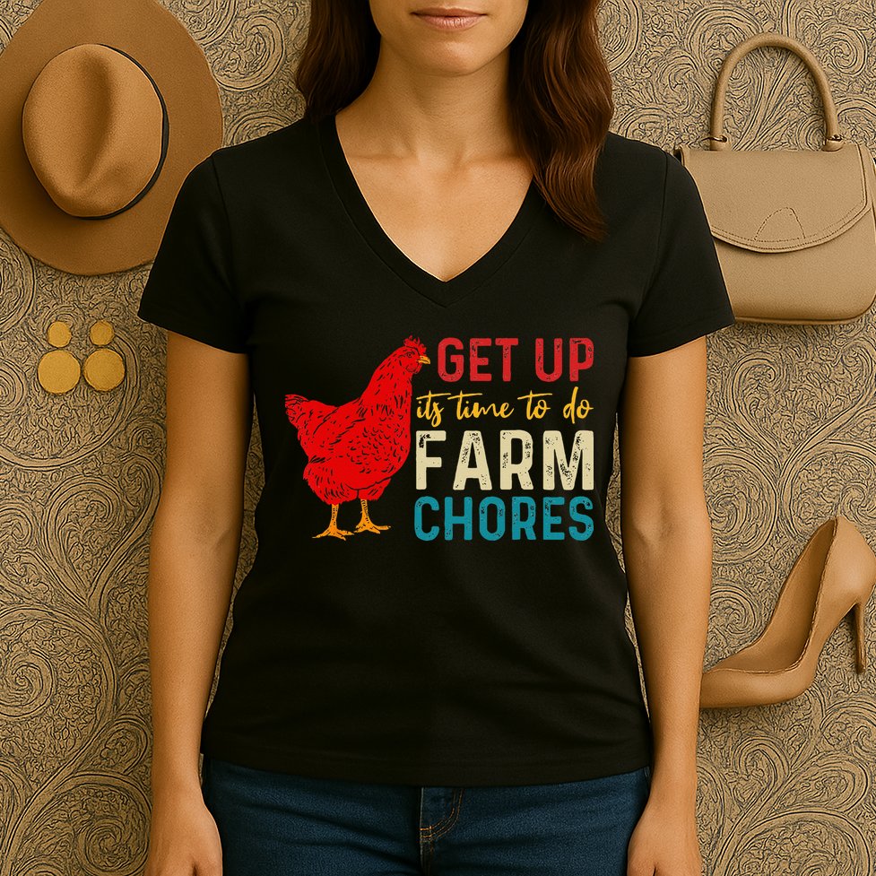 get up it's time to do farm chores Women's V-Neck T-Shirt