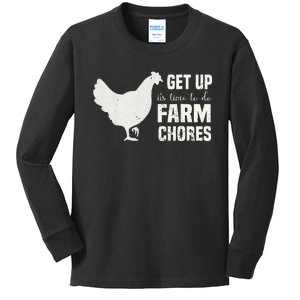 get up its time to do farm chores chicken funny Kids Long Sleeve Shirt