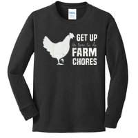 get up its time to do farm chores chicken funny Kids Long Sleeve Shirt