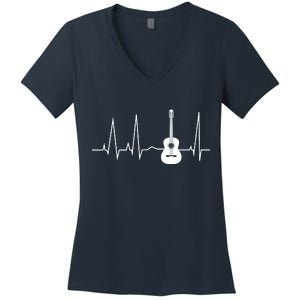 Guitar Heartbeat Pulse Women's V-Neck T-Shirt