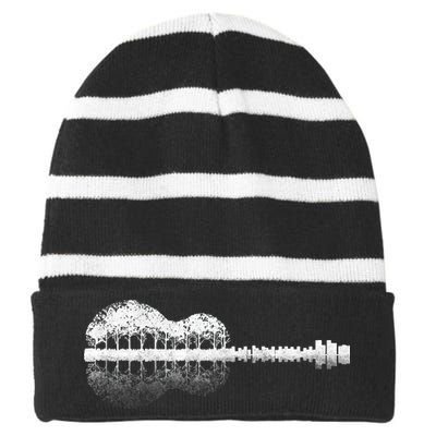 Guitar Landscape Striped Beanie with Solid Band