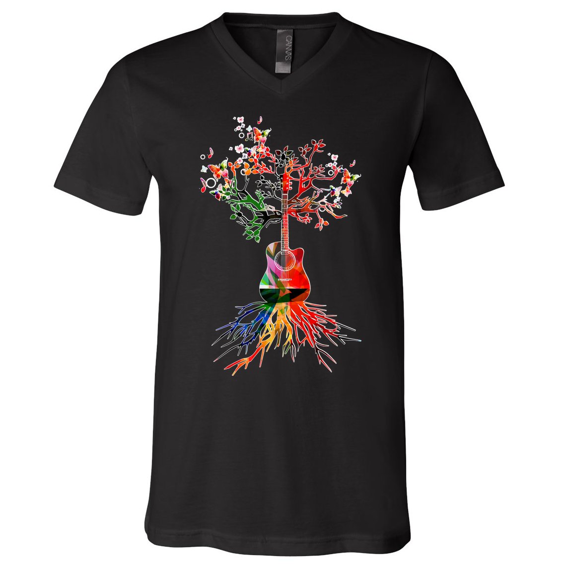 Guitar Roots Tree Of Life V-Neck T-Shirt