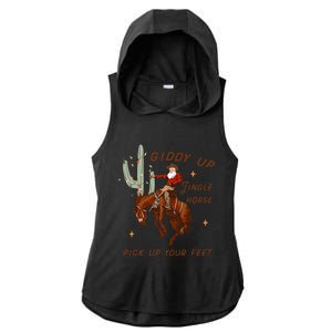 Giddy Up Jingle Horse Pick Up Your Feet Cowboy Santa Xmas  Ladies PosiCharge Tri-Blend Wicking Draft Hoodie Tank