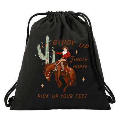 Giddy Up Jingle Horse Pick Up Your Feet Cowboy Santa Xmas  Drawstring Bag