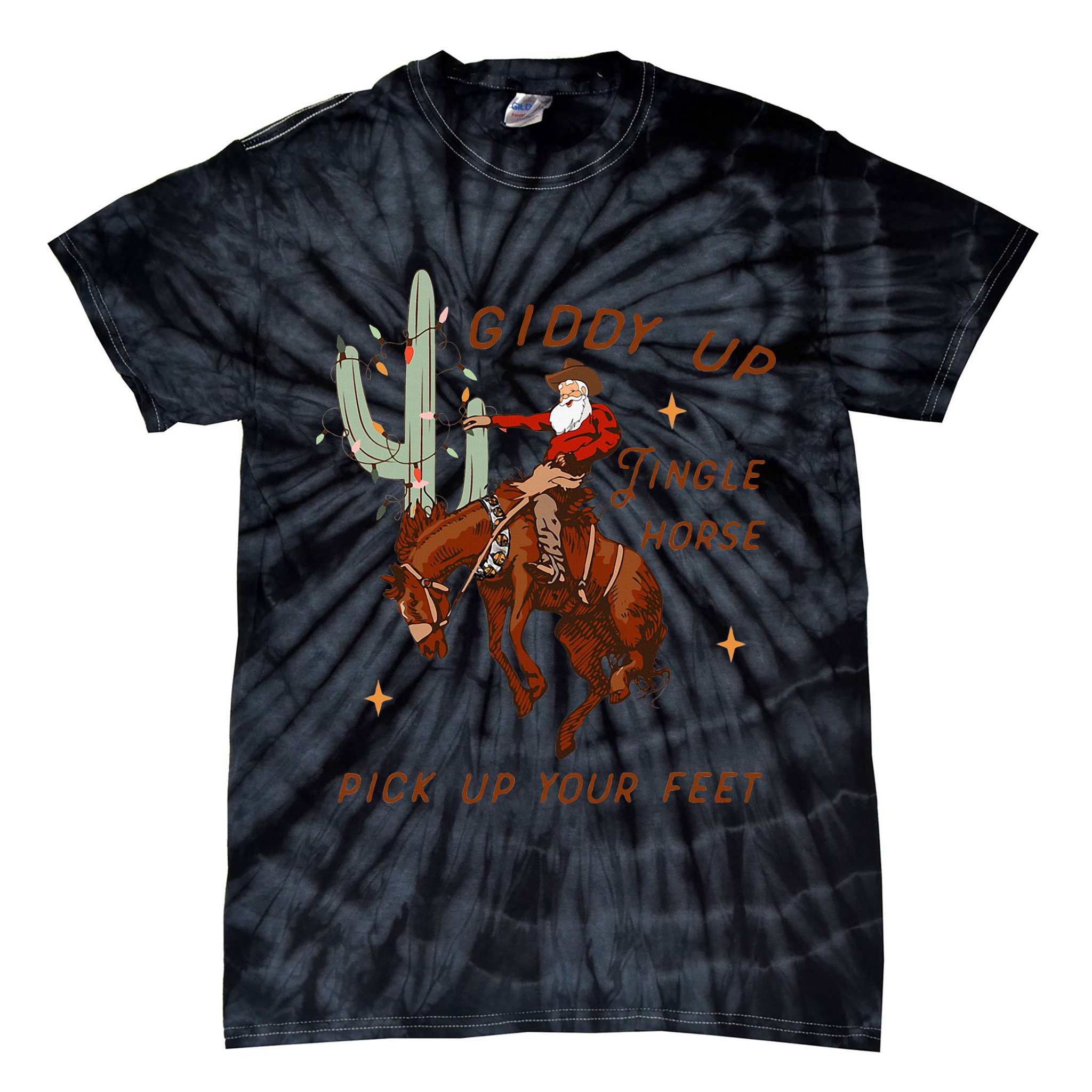 Giddy Up Jingle Horse Pick Up Your Feet Cowboy Santa Xmas  Tie-Dye T-Shirt