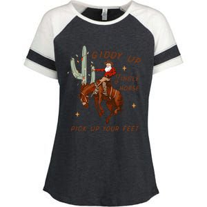 Giddy Up Jingle Horse Pick Up Your Feet Cowboy Santa Xmas  Enza Ladies Jersey Colorblock Tee