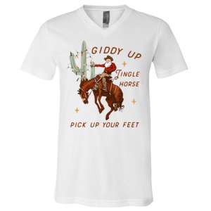 Giddy Up Jingle Horse Pick Up Your Feet Cowboy Santa Xmas  V-Neck T-Shirt