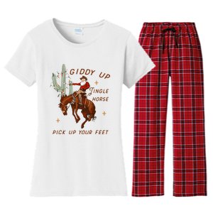 Giddy Up Jingle Horse Pick Up Your Feet Cowboy Santa Xmas  Women's Flannel Pajama Set