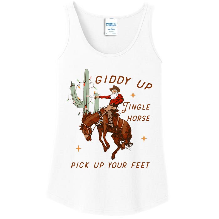 Giddy Up Jingle Horse Pick Up Your Feet Cowboy Santa Xmas  Ladies Essential Tank