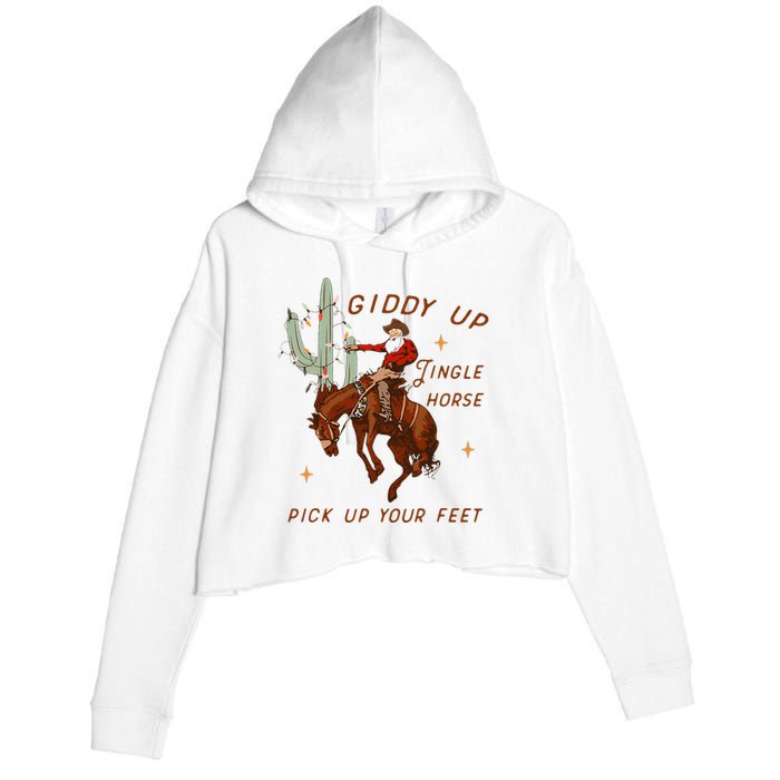 Giddy Up Jingle Horse Pick Up Your Feet Cowboy Santa Xmas  Crop Fleece Hoodie