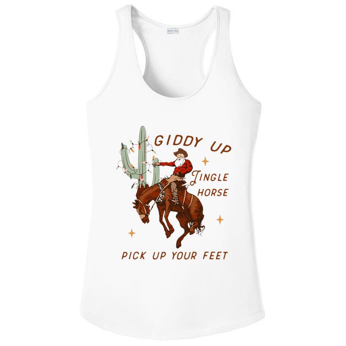 Giddy Up Jingle Horse Pick Up Your Feet Cowboy Santa Xmas  Ladies PosiCharge Competitor Racerback Tank