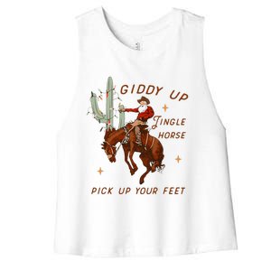 Giddy Up Jingle Horse Pick Up Your Feet Cowboy Santa Xmas  Women's Racerback Cropped Tank