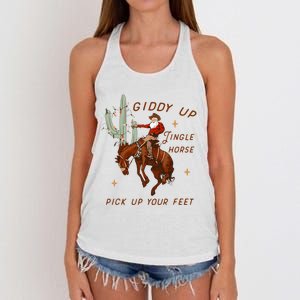 Giddy Up Jingle Horse Pick Up Your Feet Cowboy Santa Xmas  Women's Knotted Racerback Tank