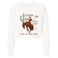 Giddy Up Jingle Horse Pick Up Your Feet Cowboy Santa Xmas  Cropped Pullover Crew