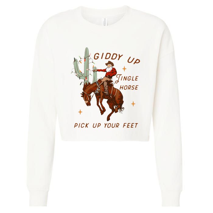 Giddy Up Jingle Horse Pick Up Your Feet Cowboy Santa Xmas  Cropped Pullover Crew