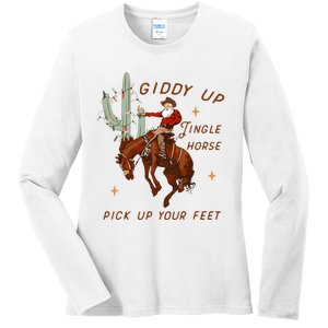 Giddy Up Jingle Horse Pick Up Your Feet Cowboy Santa Xmas  Ladies Long Sleeve Shirt