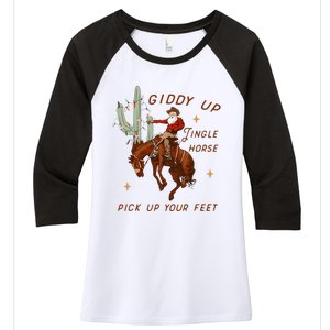 Giddy Up Jingle Horse Pick Up Your Feet Cowboy Santa Xmas  Women's Tri-Blend 3/4-Sleeve Raglan Shirt