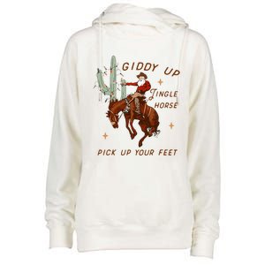 Giddy Up Jingle Horse Cowboy Cowgirl Western Christmas Womens Funnel Neck Pullover Hood