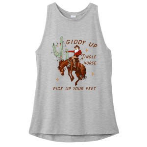 Giddy Up Jingle Horse Cowboy Cowgirl Western Christmas Ladies PosiCharge Tri-Blend Wicking Tank