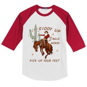 Giddy Up Jingle Horse Cowboy Cowgirl Western Christmas Kids Colorblock Raglan Jersey