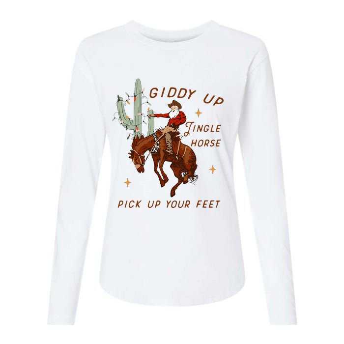 Giddy Up Jingle Horse Cowboy Cowgirl Western Christmas Womens Cotton Relaxed Long Sleeve T-Shirt