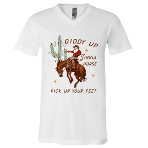 Giddy Up Jingle Horse Cowboy Cowgirl Western Christmas V-Neck T-Shirt