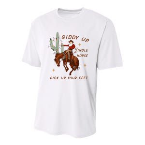 Giddy Up Jingle Horse Cowboy Cowgirl Western Christmas Youth Performance Sprint T-Shirt