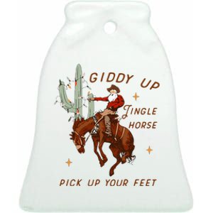 Giddy Up Jingle Horse Cowboy Cowgirl Western Christmas Ceramic Bell Ornament