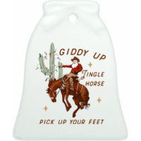 Giddy Up Jingle Horse Cowboy Cowgirl Western Christmas Ceramic Bell Ornament