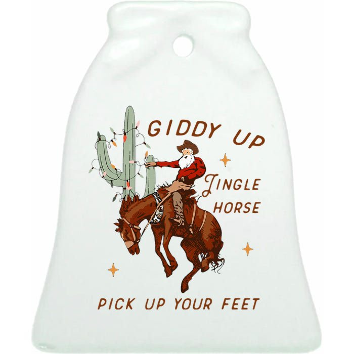 Giddy Up Jingle Horse Cowboy Cowgirl Western Christmas Ceramic Bell Ornament