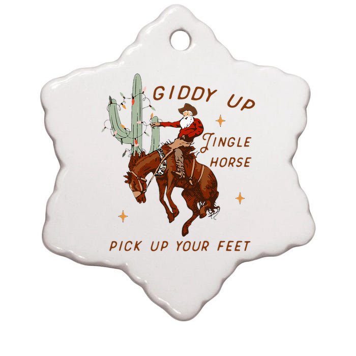 Giddy Up Jingle Horse Cowboy Cowgirl Western Christmas Ceramic Star Ornament