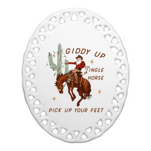 Giddy Up Jingle Horse Cowboy Cowgirl Western Christmas Ceramic Oval Ornament