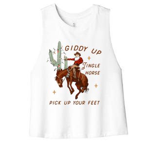 Giddy Up Jingle Horse Cowboy Cowgirl Western Christmas Women's Racerback Cropped Tank